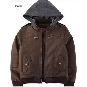 RND Moto Faux Leather Jacket brown motorcycle jacket for boys sz 5T inc. hoodie